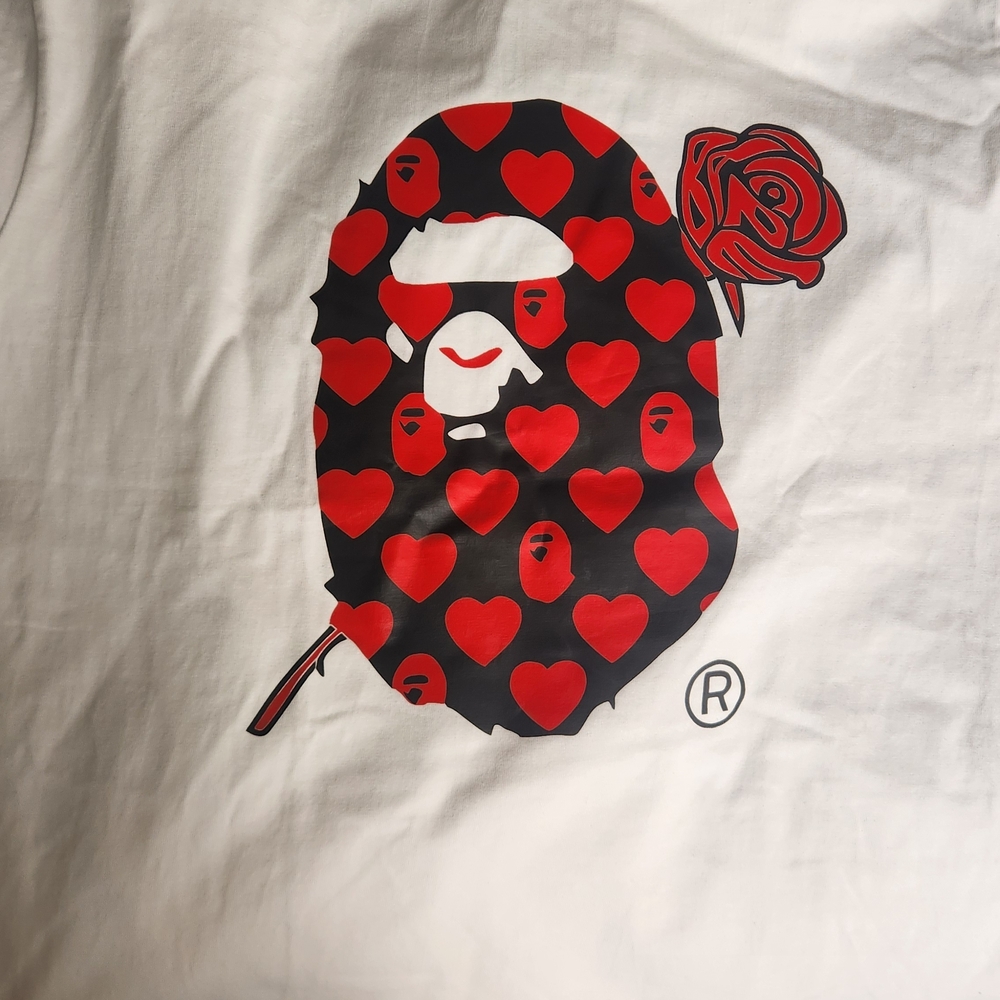 A Bathing Ape (BAPE) Heart Logo Tee - White with Red & Black